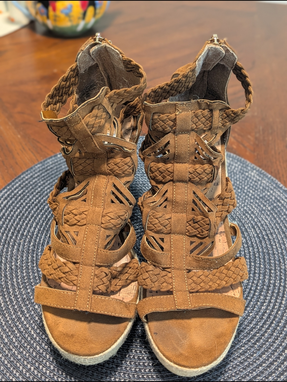 G by Guess Brown Braided Wedge Sandals. Size 9M.